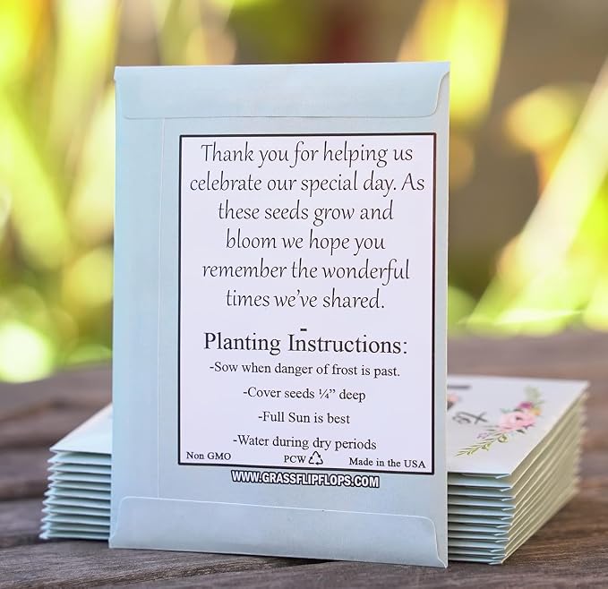25 Wildflower Seed Packets - Wedding Favors for Guest - Wedding Decorations for Reception - Wild Flower Seeds Throw and Grow Perennial Annual Mix to Attract Pollinators Bees and Butterflies Non-GMO