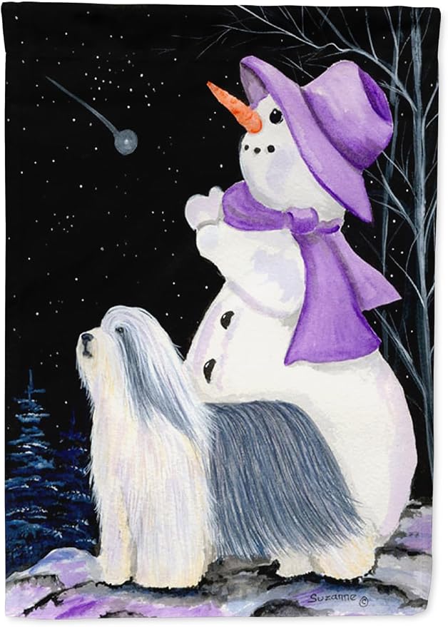 Caroline's Treasures SS8947GF Snowman with Bearded Collie Garden Flag Mailbox Flag Decorative Yard Flag Banner Outside Patio Artwork Yard Flower Beds, Garden Size, Multicolor