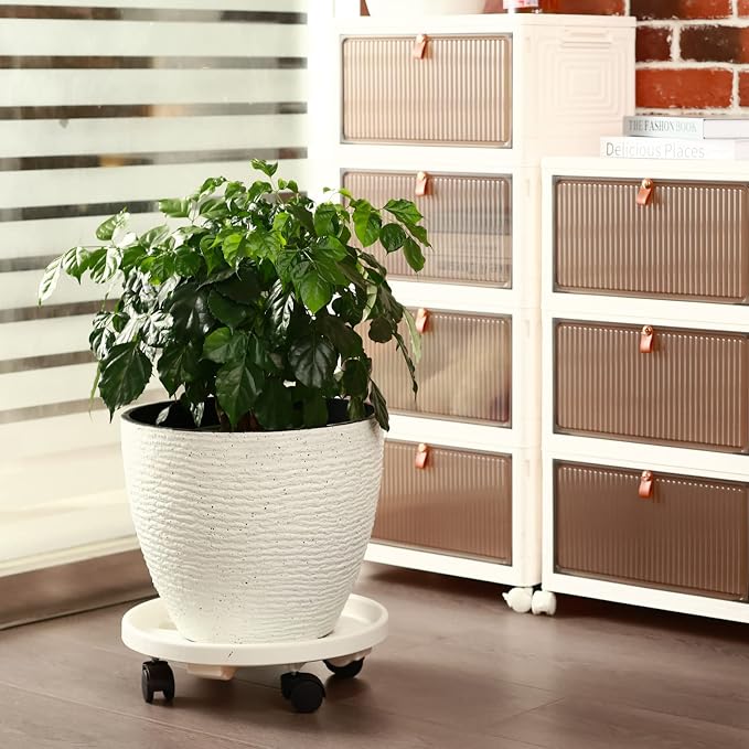 3 Pack Large Plant Caddy with Wheels 15.8" Rolling Plant Stands Heavy-duty Plastic Plant Roller Base Pot Movers Plant Saucer on Wheels Indoor Outdoor Plant Dolly with Caster Planter Tray Coaster White
