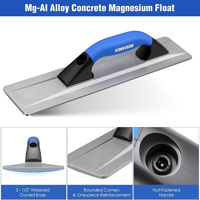 16" Concrete Hand Tools Set – 16" x 3-1/2" Widened Magnesium Float, 16" x 4" Stainless Steel Flat Concrete Finishing Trowel and Pool Trowel, Storage Bag for Slab, Patio, Sidewalk Finishing