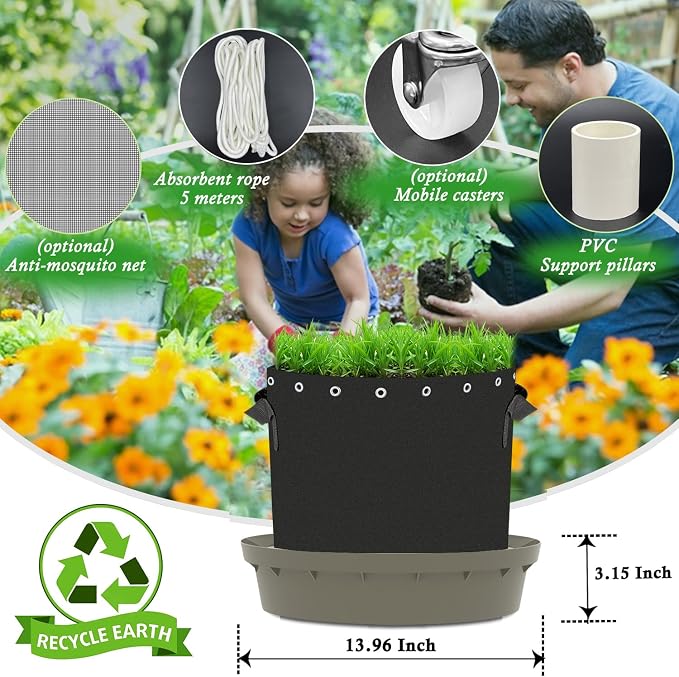 Self-Watering Base with Visible Water Level,5-Pack,Keeps Leaves and Flying Insects Out,Maintains Water Quality, Equipped with Rollers for Easy Movement and Rotation, Brown.