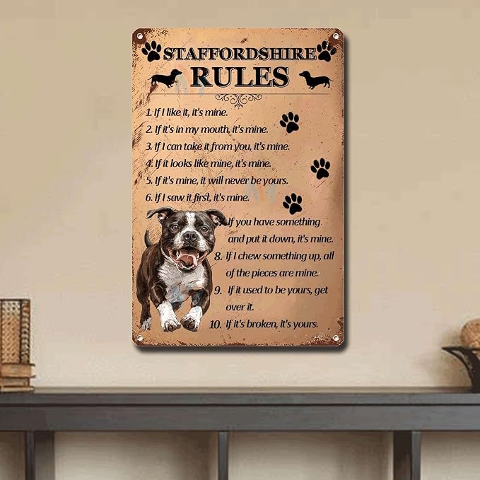 Metal Sign Tin Sign Vintage Wall Art Staffordshire Rules Tin Sig for Club 8×12 Inches