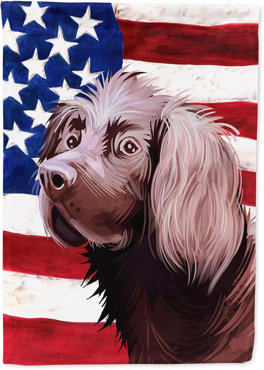 Caroline's Treasures CK6533CHF German Longhaired Pointer American Flag House Flag Large Porch Sleeve Pole Decorative Outside Yard Banner Artwork Wall Hanging, Polyester, House Size, Multicolor