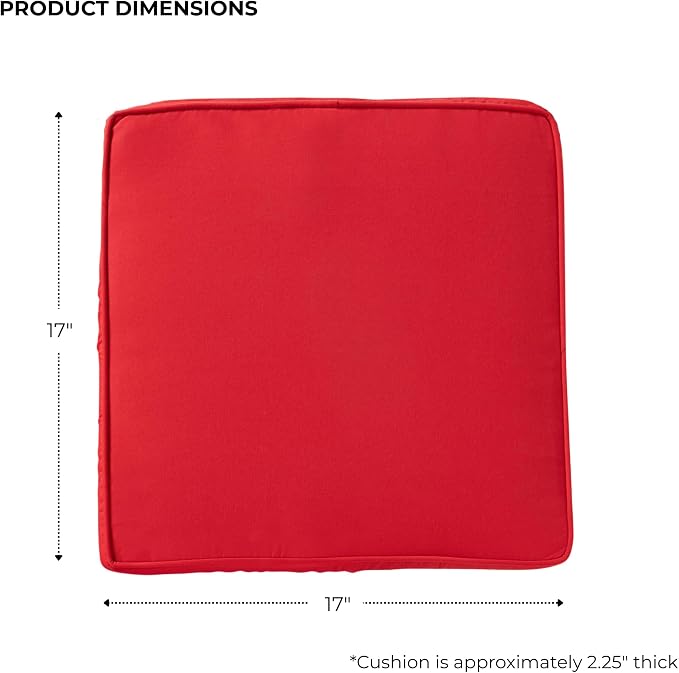 Indoor/Outdoor Chair Pads in Sunbrella Fabric – 17''x17'' Patio Seat Cushions with Foam Insert, Removable Reversible Cover & Ties for Patio Dining Chairs – Set of 2 or 4, Canvas Jockey Red