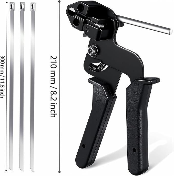 Stainless Steel Cable Tie Gun Kit, 100pcs 11.8inch Heavy Duty Metal Zip Ties, Self-Locking UV & Corrosion Resistant Stainless Steel Zip Ties, for Fence, Exhaust Pipe, Chicken Coop, Farm Use