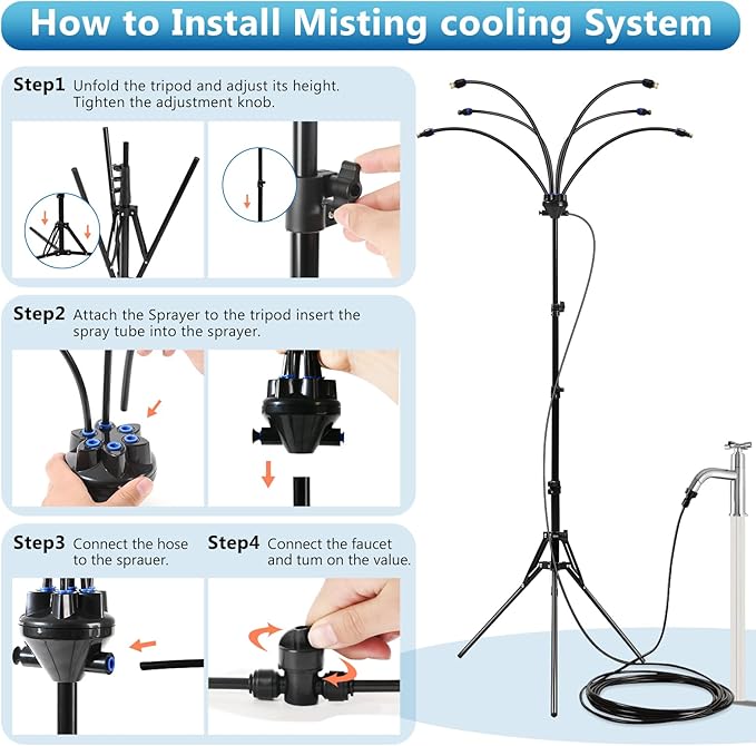 6-Adjustable Nozzle Standing Misters for Outside Patio - Easy to Install & Maintain, Customize Mist, Durable & Long-Lasting for Backyard Cooling