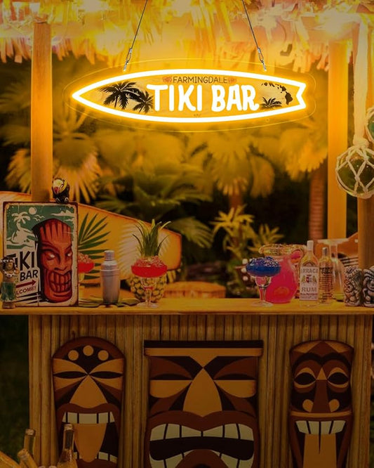 Custom Tiki Bar Neon Sign, Personalized UV Printing Tiki Coconut Tree LED Signs, Bar Neon Lights Customizable for Home Pub Man Cave Lounge Pool Party Summer Decor Outdoor, Men Dad Gifts