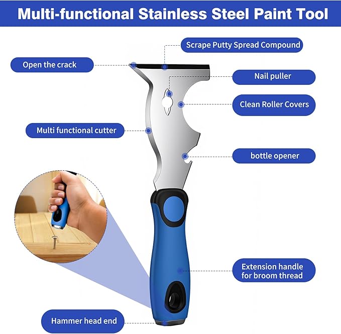 Drywall Hand Tools Kit, Drywall Knife Set with Putty Knives, Taping Knives, Aluminum Hawk, Mud Pan, Flat Finishing Trowel, Multi-Fuctional Paniter Scraper