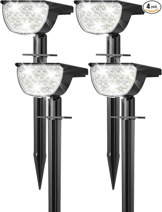 GKGG Solar Lights Outdoor Waterproof IP65, Solar Powered 76 LED 3 Lighting Modes Solar Spot Lights Outdoor for Yard Garden Landscape Pathway (Cool White, 4 Pack)