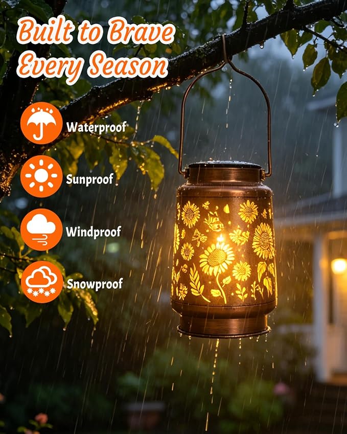 ANYTALK Birthday Gifts for Women Mom Grandma, Sunflower Solar Lanterns Outdoor Waterproof, Hanging Solar Lights for Yard, Patio, Porch, Garden Decor