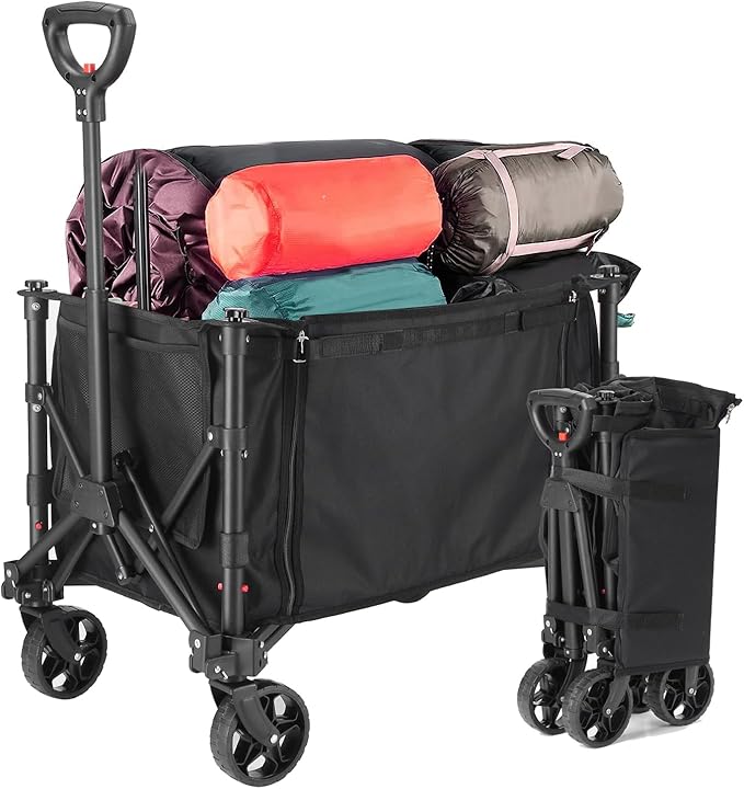 novelinks Foldable Utility Cart, Heavy Duty Collapsible Garden/Beach Wagon Supporting 440lbs, Outdoor Grocery Wagon with Brakes and Pocket, Sports Camping Shopping (Large 120L)