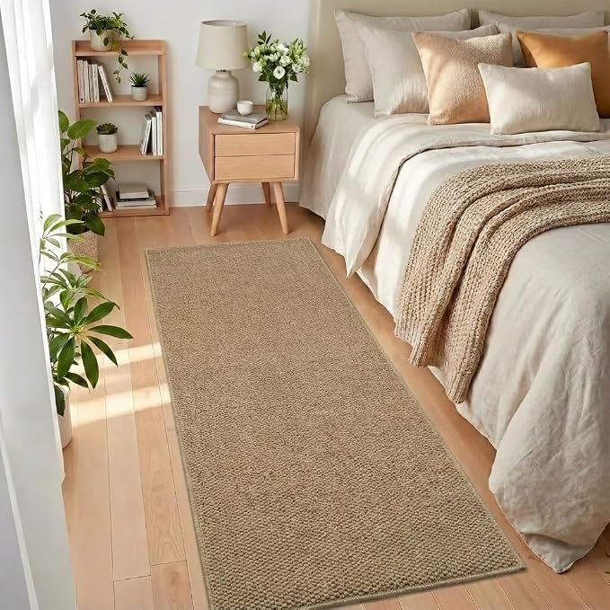 Garvee Hallway Runner Rug 2x6 Solid Color Textured Rug for Bedroom, Brown | Modern Machine Washable Non Slip Stain Resistant Low Pile Non Shedding Weaving Rugs for Kitchen Entryway Bathroom