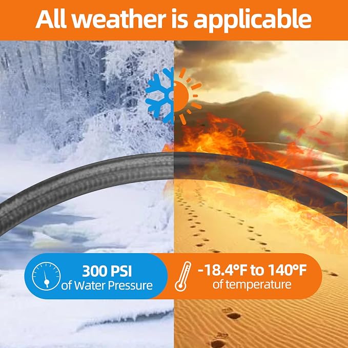 SPECILITE Garden Water Hose 50 ft x 5/8 in Heavy Duty, Flexible and Lightweight, Burst 600 psi, Kink-less Hybrid Rubber Pipe for Backyard, 3/4'' Brass Fittings, Black