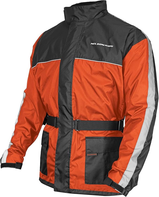 Nelson Rigg Solo Storm Rain Jacket, Waterproof, Breathable, and Packable (Orange/Black, Small)