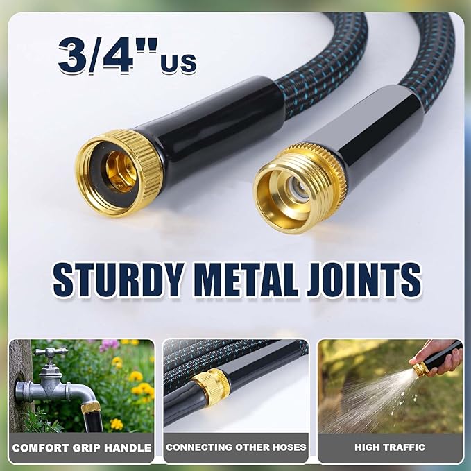 75ft Garden Hose, Flexible Water Hose with 10-Function Nozzle, Lightweight, Kink-Free, Wear-Resistant Outdoor Hose, 3/4" Rustproof Fittings for Yard, Car Wash, Pet