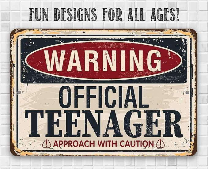 Metal Sign - Warning Official Teenager - Durable Metal Sign - Use Indoor/Outdoor - Funny Teen's Bedroom Decor Beware of Teenager sign Decor and Birthday Gift (8" x 12")