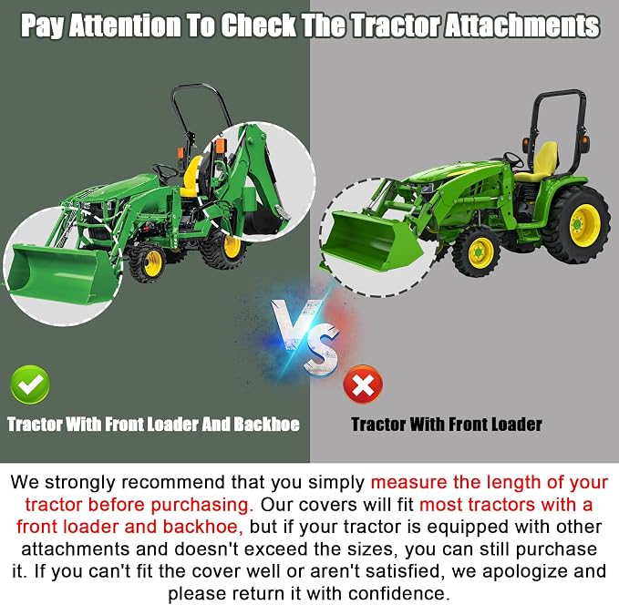 Waterproof Full Tractors Cover Replace for John Deere 1,2,3 Series 1025R 2320 2720 3520, Kubota with Backhoe, 600D Oxford Cloth Tractors Cover for Snow Rain Dust Protection