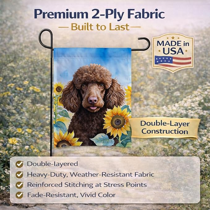 Caroline's Treasures DAC6140GF Chocolate Poodle in Sunflowers Garden Flag Mailbox Flag Decorative Yard Flag Banner Outside Patio Artwork Yard Flower Beds, Garden Size, Multicolor