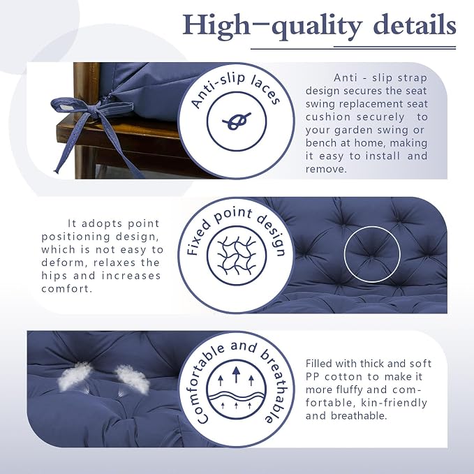 Porch Swing Cushions Waterproof Outdoor Swing Cushion 2-3 Seater Thicken 5" Patio Swing Cushion with Backrest 70 ×40" Swing Replacement Cushion for Outdoor Furniture （Navy Blue）