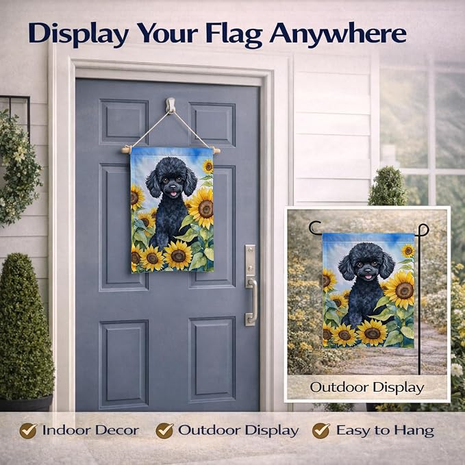 Caroline's Treasures DAC6137GF Black Poodle in Sunflowers Garden Flag Mailbox Flag Decorative Yard Flag Banner Outside Patio Artwork Yard Flower Beds, Garden Size, Multicolor