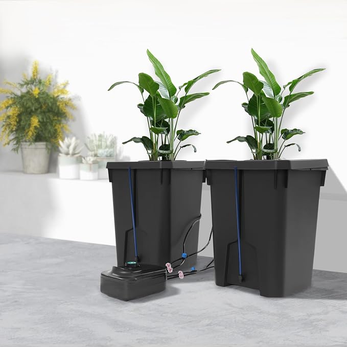 Hydroponic Growing Bucket Kit, Recirculating Hydroponics Growing System Drip Garden System with 2 Hydroponics Growing Buckets & Air Pump, Deep Water Culture Drip Irrigation Garden System