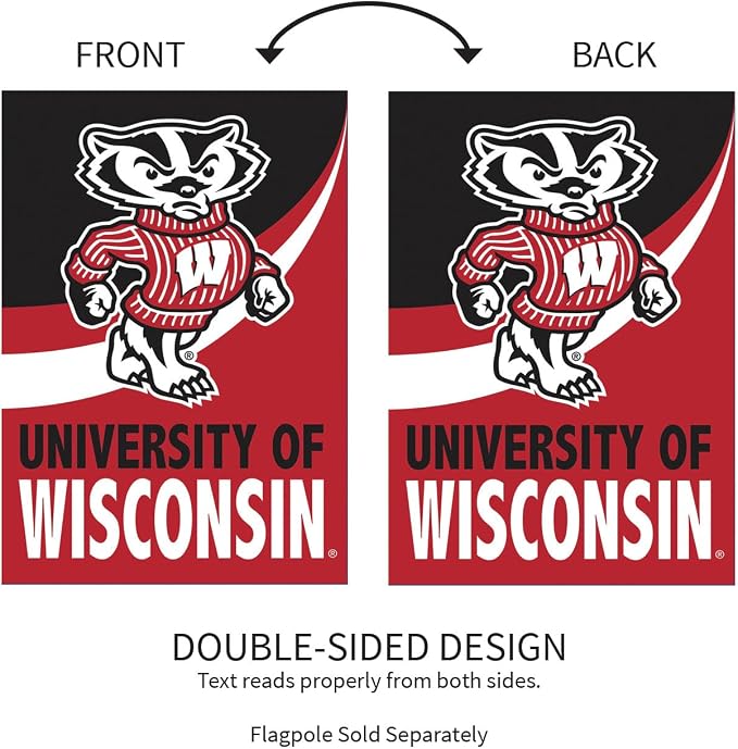 NCAA University of Wisconsin-Madison House Flag, 28 x 44, Double Sided Garden Flags for Outside, Outdoor College Flags & Banners for Gardens Patio, Indoor Wall Decor Flag for Room