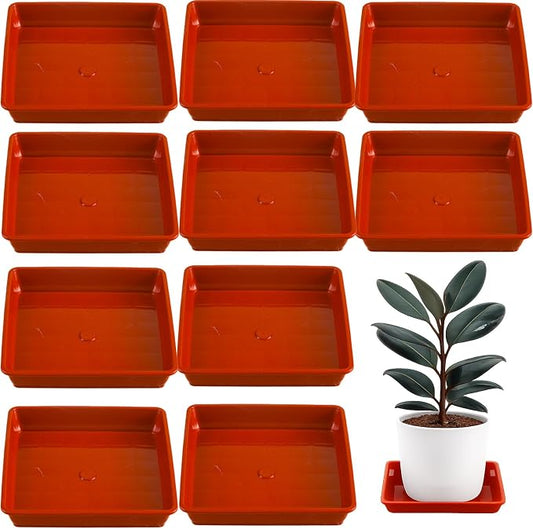 10 Pack Square Plant Saucer 14 Inches Plant Trays for Pots Plastic Round Drip Trays Flower Pot Saucers Black Planter Water Tray Plant Drainage Tray, Brick Red
