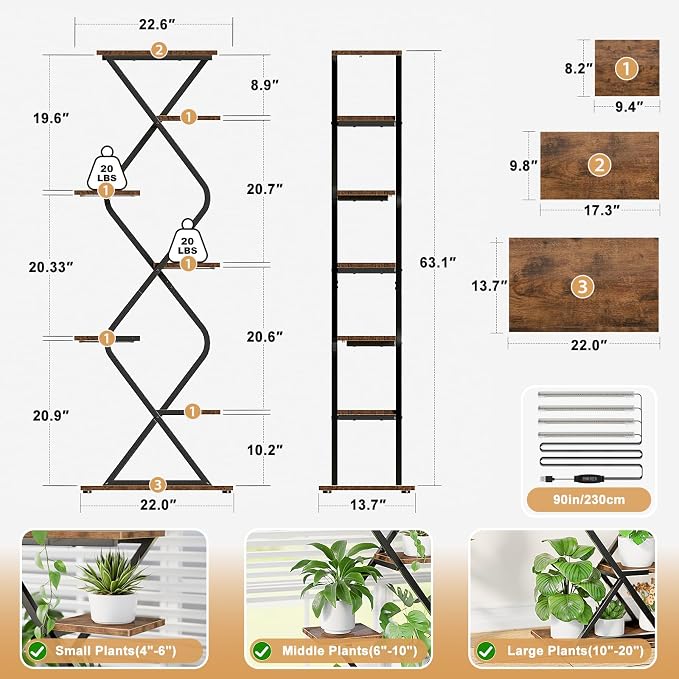 Plant Stand Indoor with Grow Light - 62" Indoor Tall Plant Shelf, 7 Tiered Corner Plant Stands for Multiple Indoor Plants, Metal Plant Holder for Living Room, Space-Saving Vertical Plants Rack, Black
