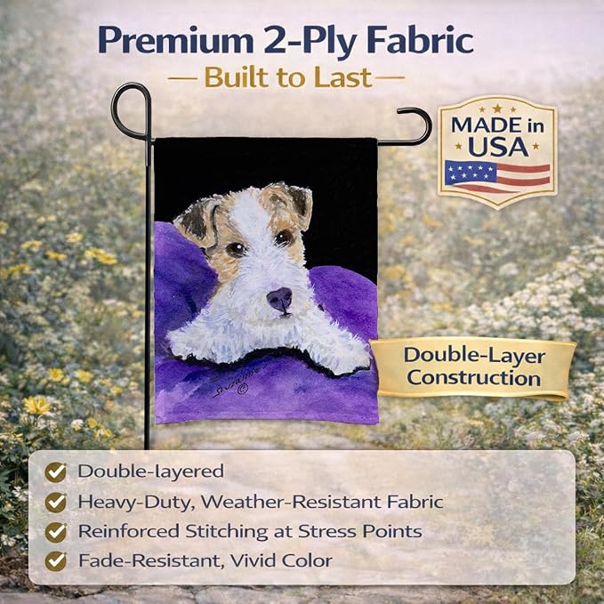 Caroline's Treasures SS8971GF Fox Terrier Garden Flag Mailbox Flag Decorative Yard Flag Banner Outside Patio Artwork Yard Flower Beds, Garden Size, Multicolor