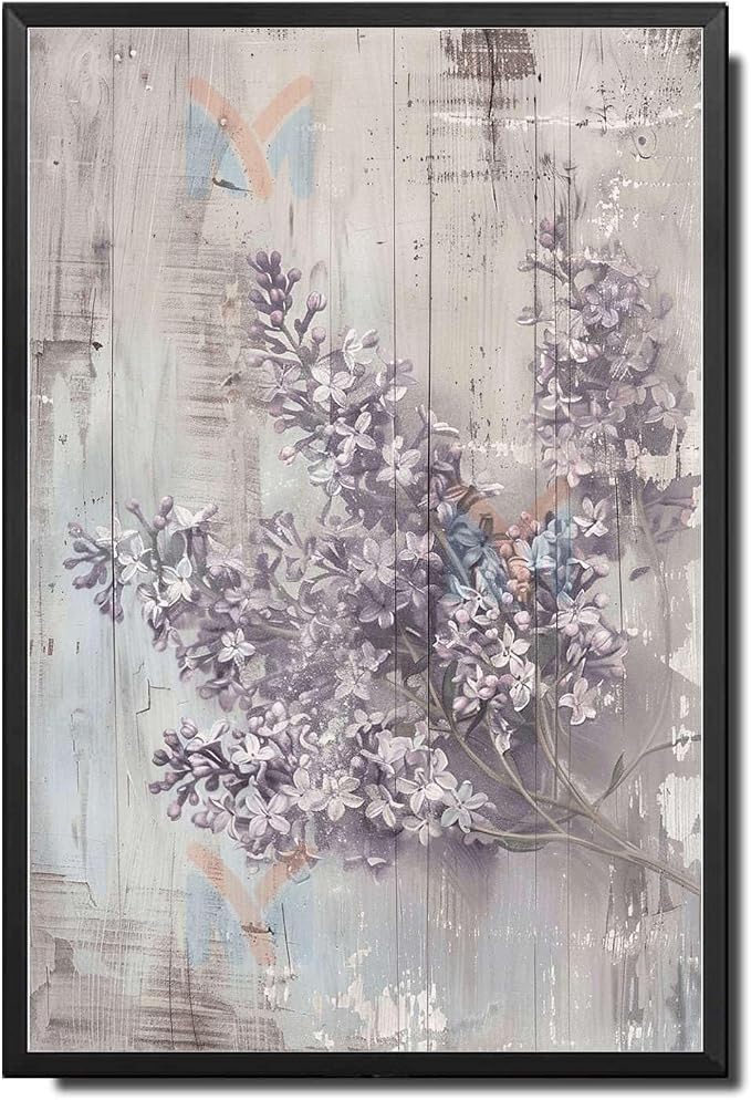 Metal Sign Tin Sign Vintage Wall Art Shabby Chic Lilacs Tin Sign for Rustic Springtime Antique Artistry and Distressed Wood Surfaces Tin Sign Paper for Bar 6×8 Inches with Metal Frame
