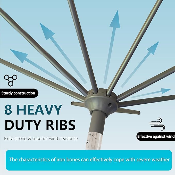 9FT Large Outdoor Patio Umbrella Market Table Umbrella-UV Resistant, Easy Push Button Tilt and Crank, 8 Sturdy Ribs Heavy-Duty Pool Umbrella for Deck,Beige
