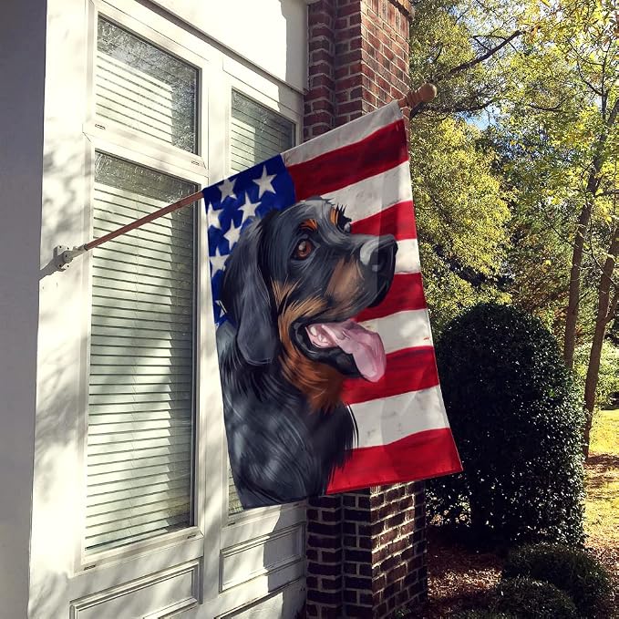 Caroline's Treasures CK6653CHF Polish Hunting Dog American Flag House Flag Large Porch Sleeve Pole Decorative Outside Yard Banner Artwork Wall Hanging, Polyester, House Size, Multicolor