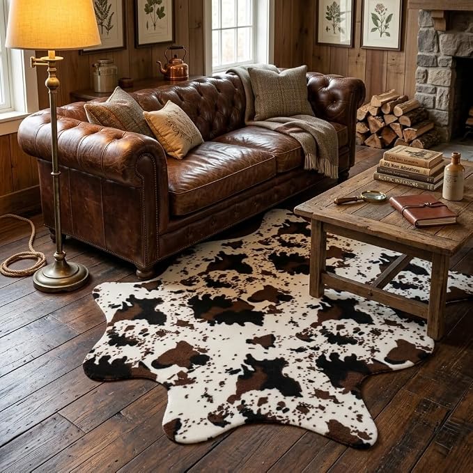 MustMat Faux Cowhide Rug, Cow Print Area Rug for Western Decor 5'2" x 6'7" | Ideal for Living Rooms, Dining Rooms & Offices. Matches Rustic Styles, Perfect for Holiday & Birthday Decor
