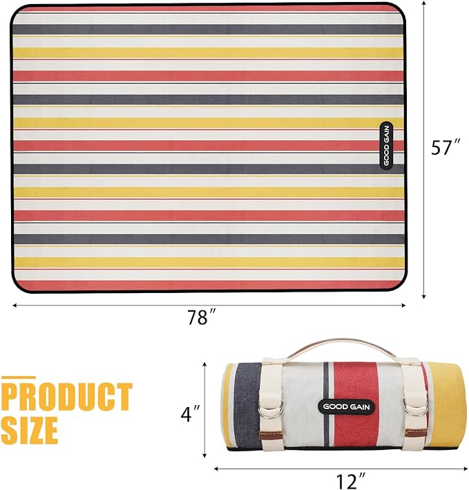 G GOOD GAIN Waterproof Picnic Blanket Portable with Carry Strap for Beach Mat or Family Outdoor Camping Party (Lipstick Red)