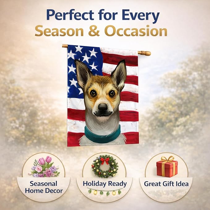 Caroline's Treasures CK6632CHF Norwegian Lundehund Dog American Flag House Flag Large Porch Sleeve Pole Decorative Outside Yard Banner Artwork Wall Hanging, Polyester, House Size, Multicolor
