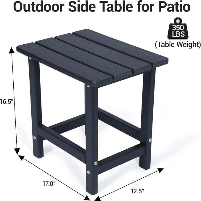 Outdoor Side Table Set of 3, HDPE Small Outdoor Table, Adirondack Side Table, Outside End Table for Patio, Porch, Deck, Pool, Indoor or Outside Use, Black