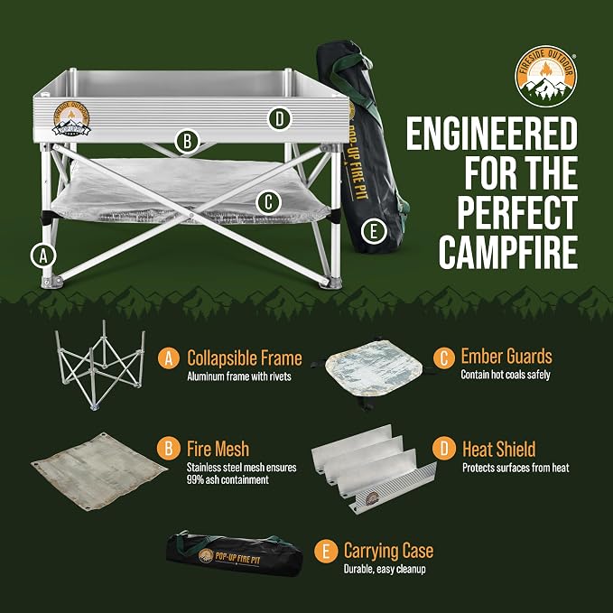 Fireside Outdoor Portable Fire Pit for Camping, Portable Fire Pit Grill for Backyard, Outdoor Firepit with Heat Protect, Camping Firepits, Standing Bonfire Outside for Backyard, 8 lb Weights - 24 inch