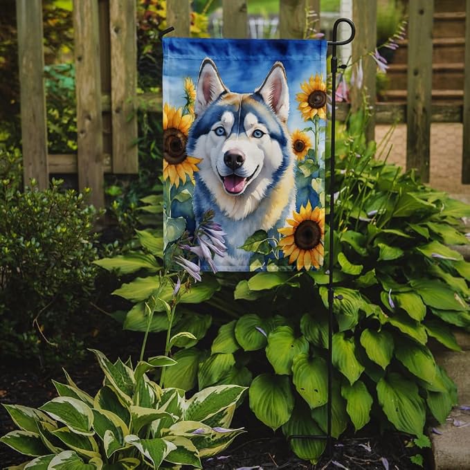 Caroline's Treasures DAC6163GF Siberian Husky in Sunflowers Garden Flag Mailbox Flag Decorative Yard Flag Banner Outside Patio Artwork Yard Flower Beds, Garden Size, Multicolor
