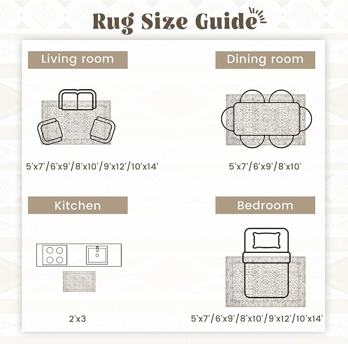 Living Room Rugs 8x10: Washable Moroccan Geometric Boho Rug Farmhouse Non Slip Stain Resistant Large Rug Low Pile Soft Carpet for Bedroom Dining Room Children Room (Grey Floral,8'x10')