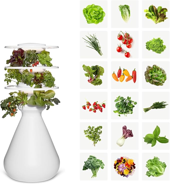 Farmstand Starter Kit with Glow Rings and 18 Seedling Credits | Small Hydroponic Growing System Kit | Vertical Garden Planter Tower | 4ft 3in Tall