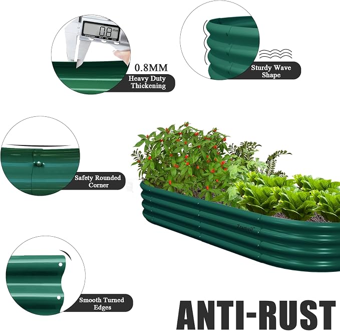 2 Pack 6x3x1ft Raised Garden Bed, 12" Tall Galvanized Metal Raised Beds for Gardening, Rust Resistant Elevated Garden Bed, Planters Box Kit for Outdoor Plants Vegetables Flowers Herbs Tomatoes, Green