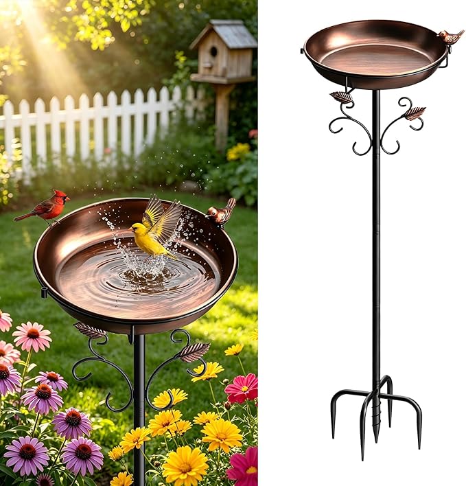 50" Tall Metal Bird Bath for Outside - Removable Birdbath Bowl with Stable 5-Prong Auger Base, Easy Clean Garden Yard Patio Lawn Decor, Rust-Proof