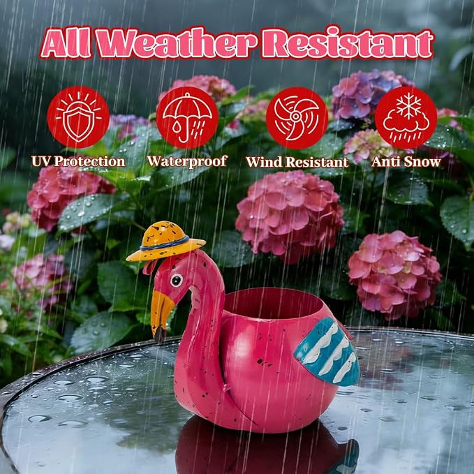 Flamingo Planter Small Succulent Pots Metal Animal Planters | Decorative Flower Pot Pink Flamingo Decorations for Indoor Outdoor Garden Statues Yard Art Charming Home Décor