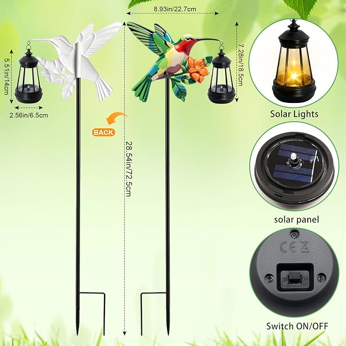 Hummingbird Solar Garden lights Outdoor Waterproof, Gifts for Women Mom Grandma Daughter, Stake lights with Solar Lantern, Hanging Solar Lights, Solar Path Lights Yard Art Outside Patio Garden Decor