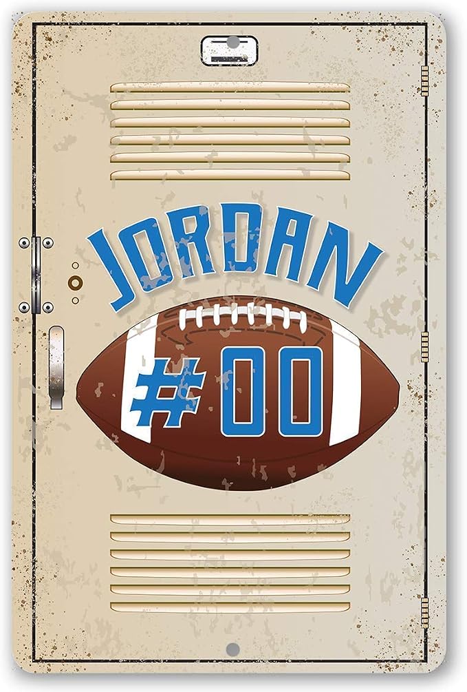 Personalized American Football School Locker - Custom Name Football Room Decor, Boys Bedroom Accessories, Unique Graduation Gift, 8x12 or 12x8 Use Indoor or Outdoor Rustic Style Metal Tin Sign