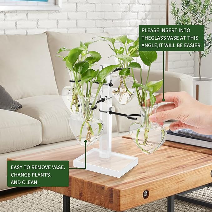 Plants Propagation Stations Plant Terrarium Kit Gift for Women | Birthday Glass Planters For Indoor Plants Home Office Decor Acrylic Plant Accessories - 4 Love Hear Vase