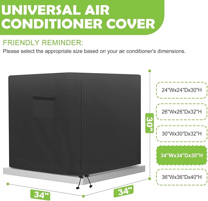 Central Air Conditioner Cover for Outside Units, AC Covers for Outside,Waterproof & Windproof Outdoor AC Units Cover, Black (34''x34''x30'')