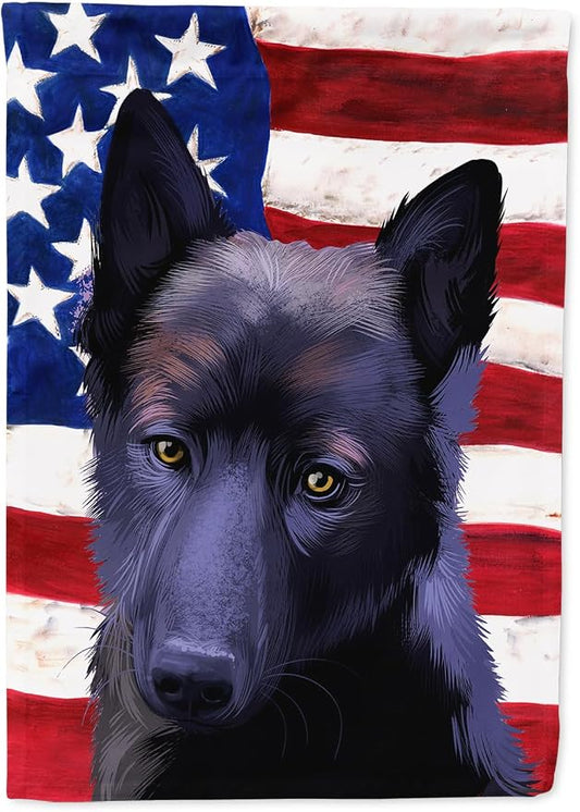 Caroline's Treasures CK6437CHF Black Norwegian Elkhound American Flag House Flag Large Porch Sleeve Pole Decorative Outside Yard Banner Artwork Wall Hanging, Polyester, House Size, Multicolor