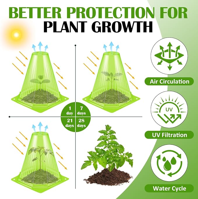 15PCS Garden Cloches for Plants with 30PCS Ground Stakes,Reusable Plant Bell Cover,Plastic Small Plant Seedling Protector Plants Cloches from Animals,Chickens, Birds,Snails & Frost,7.9" H X 6.7" D
