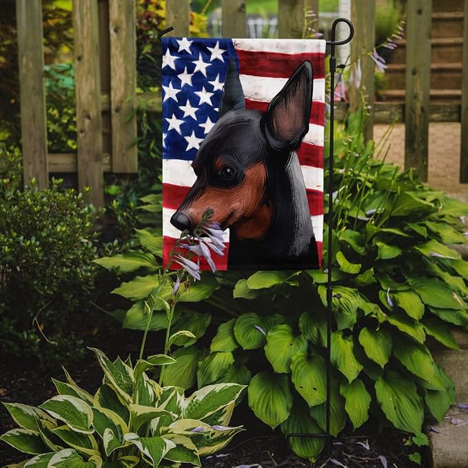 Caroline's Treasures CK6618GF Miniature Pinscher Dog American Flag Garden Flag Mailbox Flag Decorative Yard Flag Banner Outside Patio Artwork Yard Flower Beds, Garden Size, Multicolor